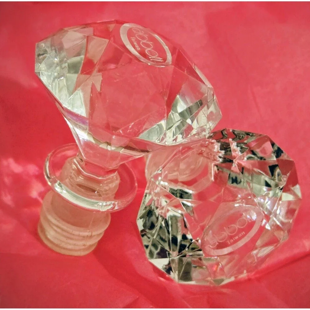2 Acrylic Gem Wine Bottle Stopper Topper Clear Bling Diamond Shaped Lot
